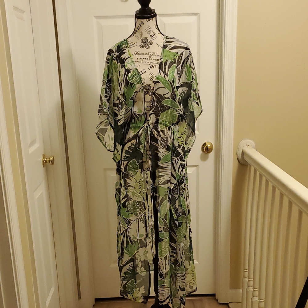 Free Press Green Leaf Print Cover Up